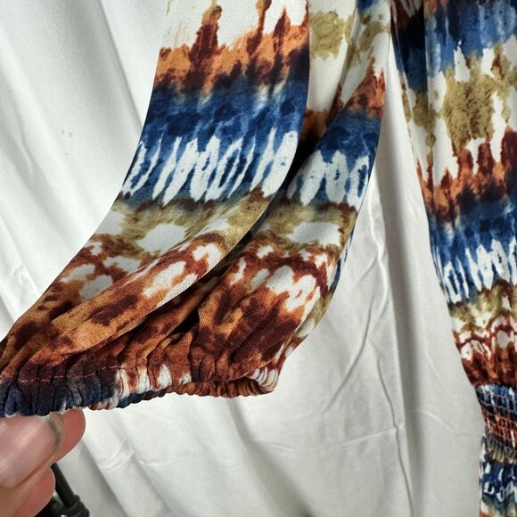 Veronica M Womens Boho Tie-Dye Dress With 3/4 Sleeves & Smocked Waist - Medium - Picture 4 of 6